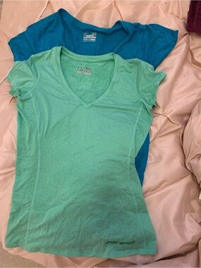 Under Armour Teal and Blue V-Neck Performance Tees
